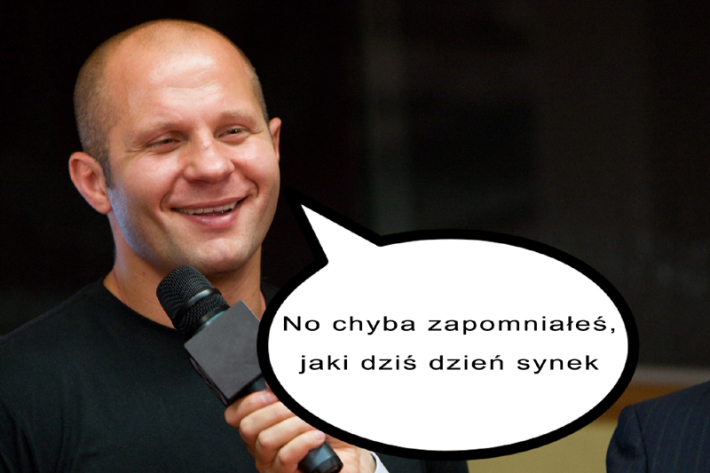 Fedor laughs at a question