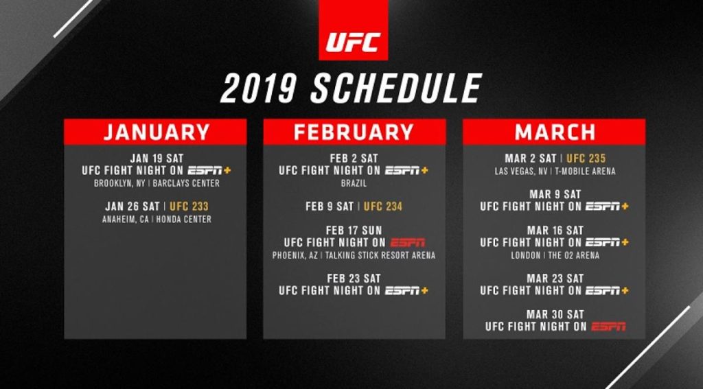 UFC ujawnia plany na pierwszy kwartał 2019 roku