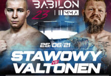 Filip Stawowy vs. Toni Valtonen walką wieczoru czerwcowej gali Babilon MMA 23