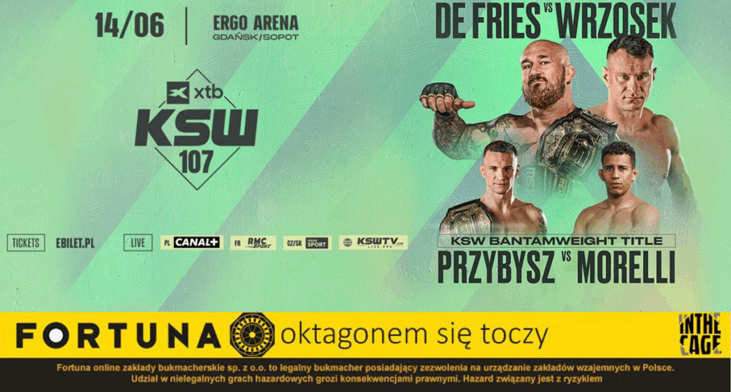 KSW 107 – typujemy całą kartę walk. Promka od Fortuny: 300 zł za zwycięstwo Wrzoska z De Fries’em!