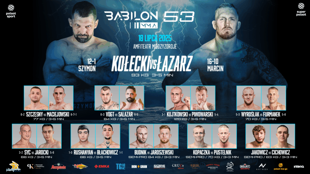 Babilon MMA 53: Kołecki vs Łazarz – pełna karta walk lipcowej gali w Międzyzdrojach