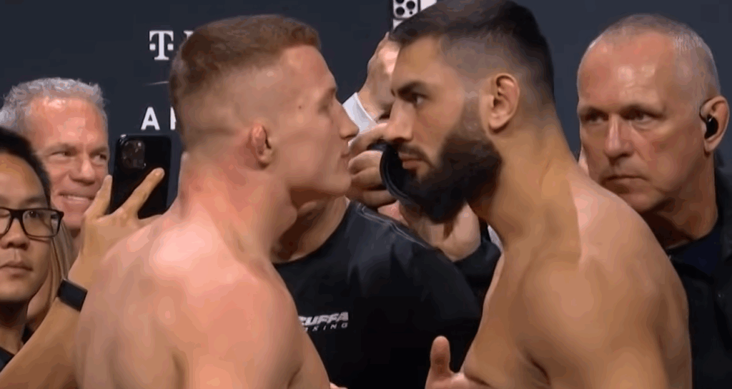 Intensywne spojrzenie oko w oko Baraniewskiego z Aslanem! Ostatnie spotkania zawodników przed walkami na UFC 323 [WIDEO]